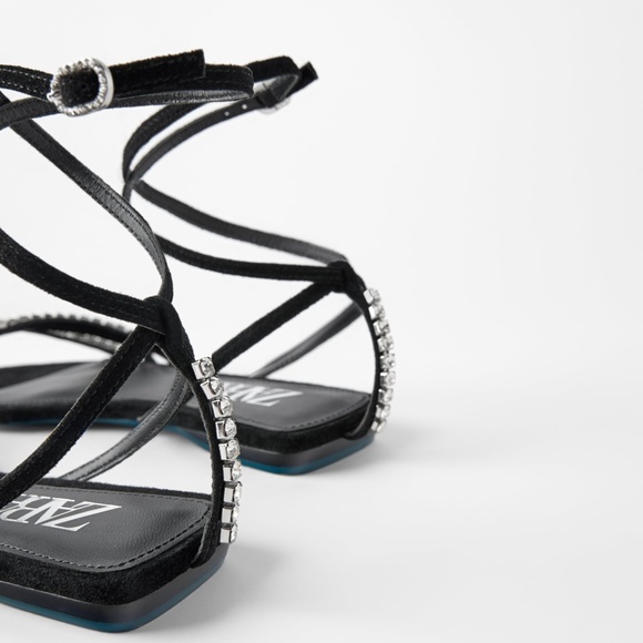 ZARA BLUE COLLECTION LEATHER SUEDE GEM EMBELLISHED FLAT SANDALS - Picture 6 of 7